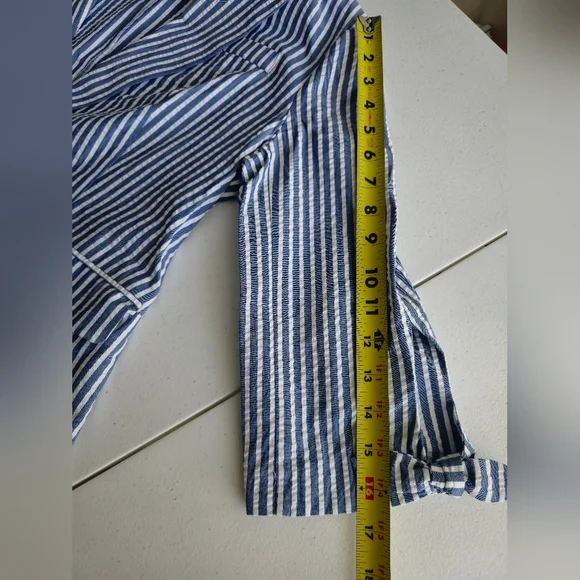 ELLE Open Front Vneck Blazer Shacket Women White/Blue striped 3/4 Sleeve Sz: M - Picture 12 of 14